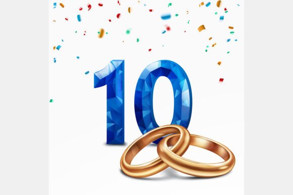 Celebrate a Decade: Blue Number 10 and Golden Wedding Rings