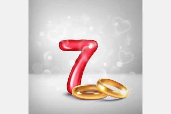 Celebrate Milestones: Red Number 7 and Gold Wedding Rings