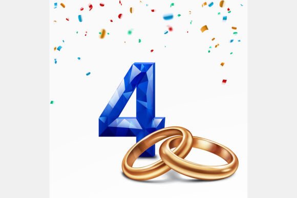 Celebrate Milestones with Blue Number 4 and Golden Wedding Rings