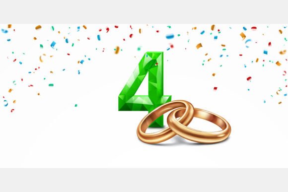 Celebrate Milestones with Green Number 4 and Golden Wedding Rings