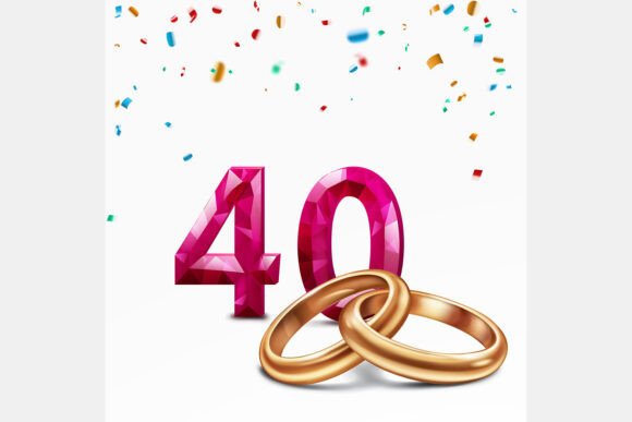 Celebrate Milestones with Red Number 40 and Golden Wedding Rings