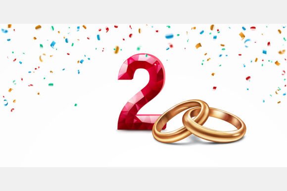 Celebrate Your Second Milestone with Red Number 2 and Golden Wedding Rings
