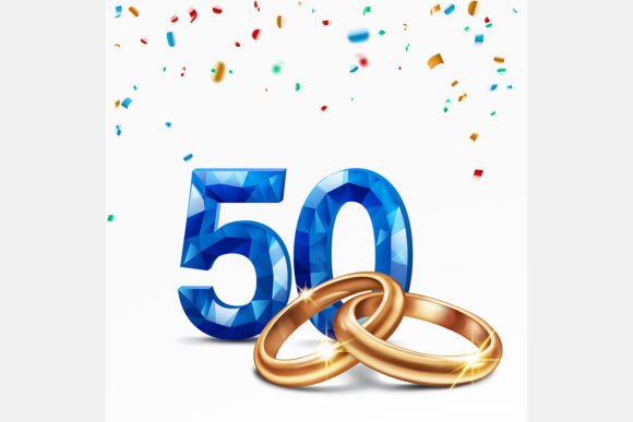 Celebrating Milestones: Blue Number 50 and Golden Wedding Rings