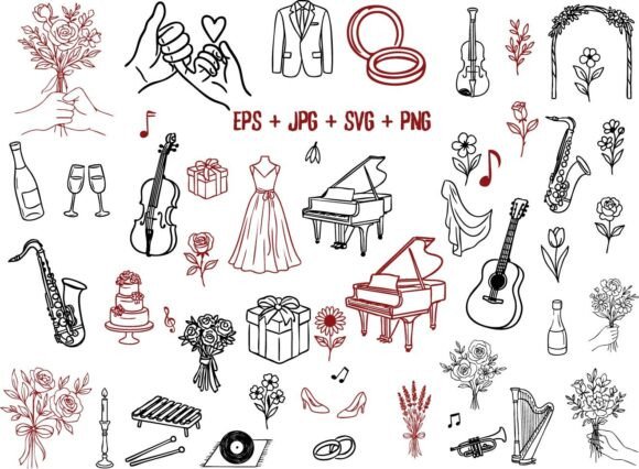 Elegant Hand Drawn Wedding Clipart for Designers