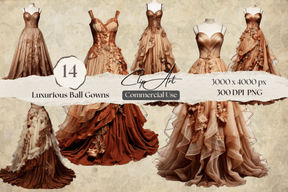 Embrace Timeless Romance with Vintage Brown Wedding Gown Clipart
